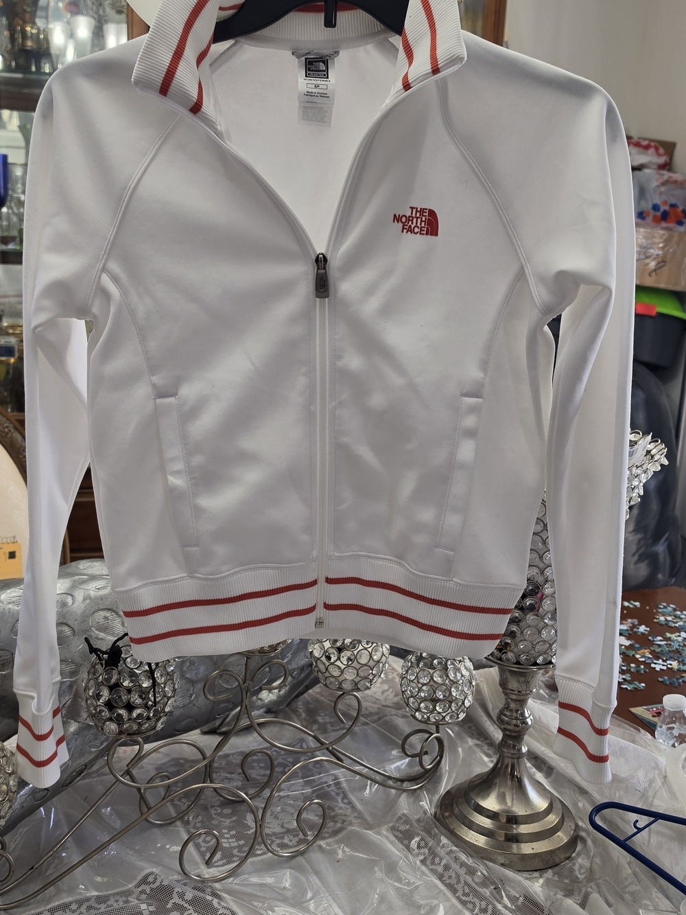 The North Face Women's White Track Jacket with Red Trim